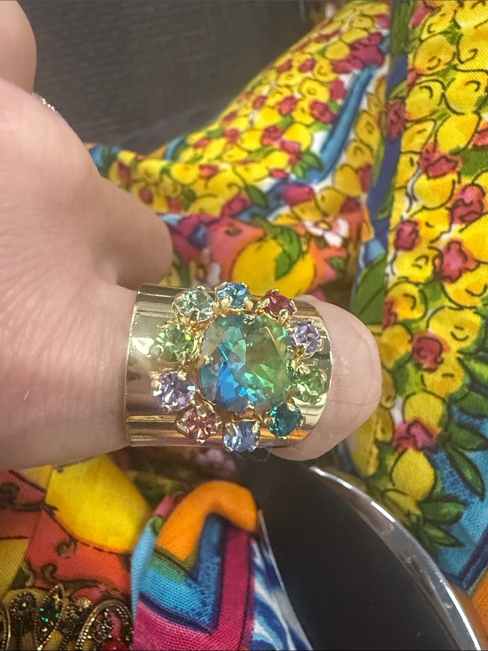 Gold-Tone Multicolor AustriaCrystal Statement Ring - Women Jewelry